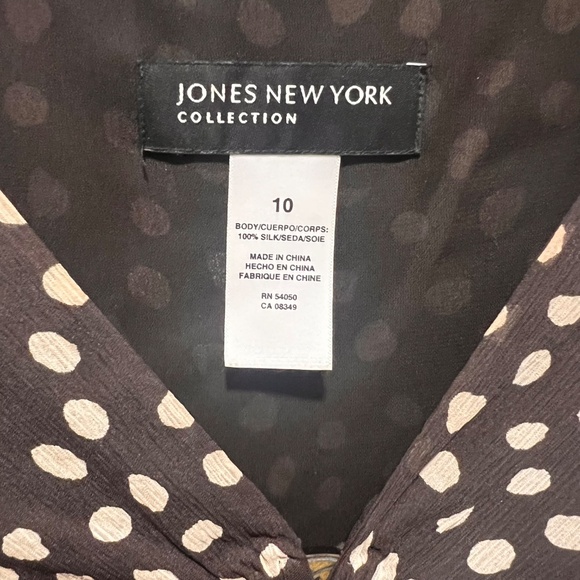 Jones New York 100% Silk Brown & Cream Polka Dot 2-Piece Set Size 10 - Picture 4 of 6